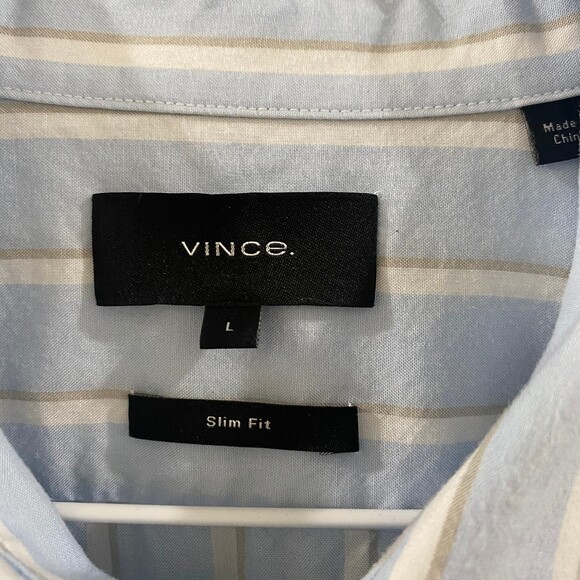 Vince Short Sleeve Button Down Striped Shirt - Blue/ Cream/Tan L - Picture 3 of 6